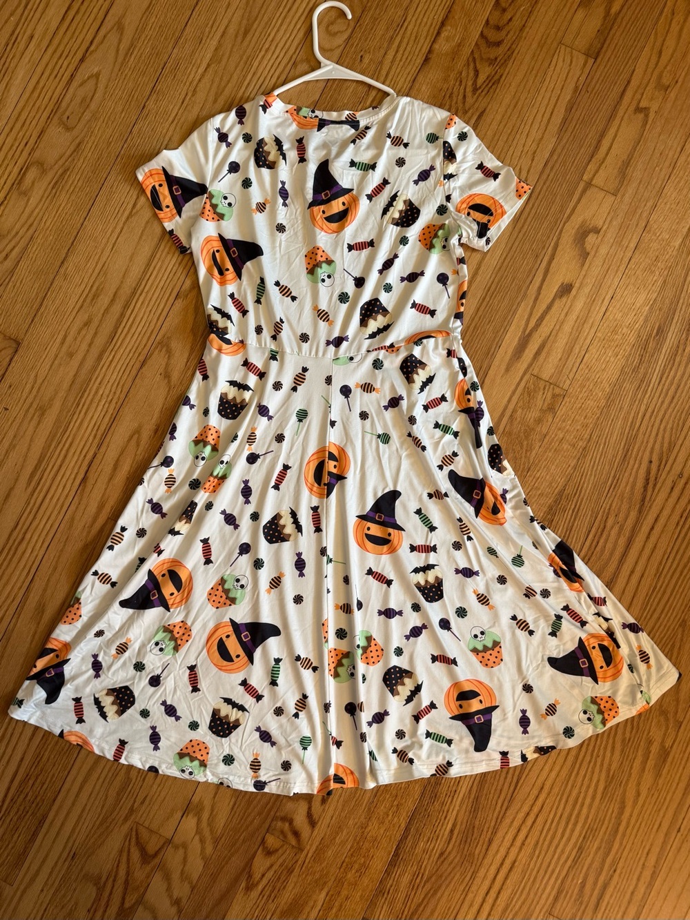 Ladies' White Halloween Pumpkin Print Casual Dress sz L
